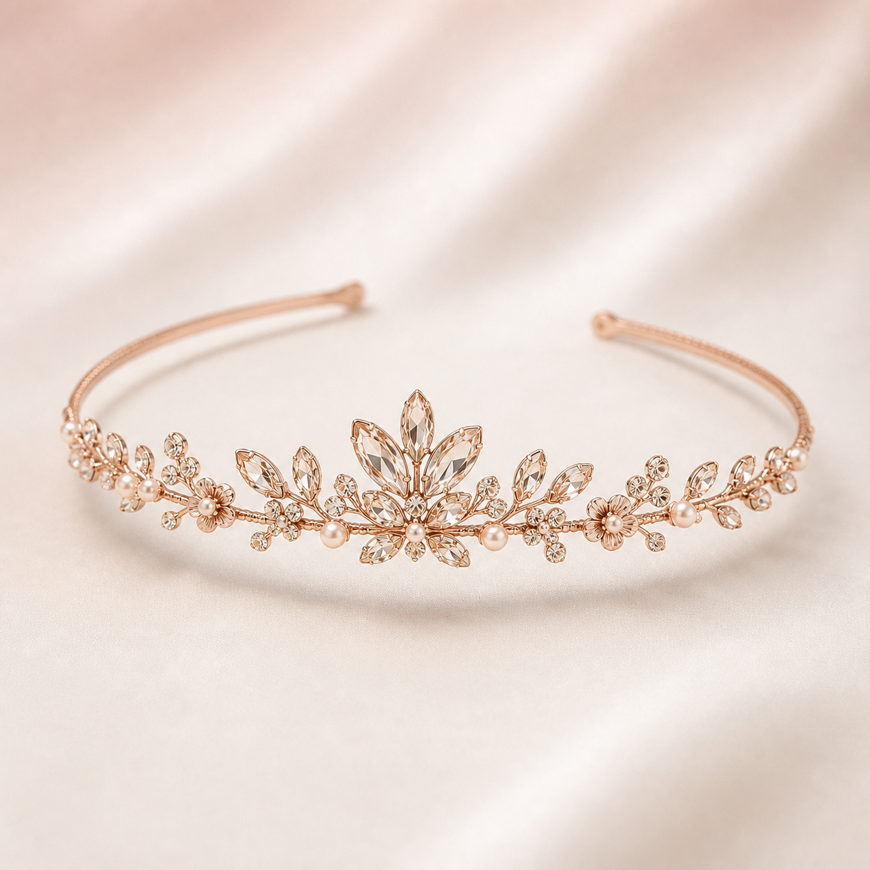 Tiara rosé gold com cristais champagne